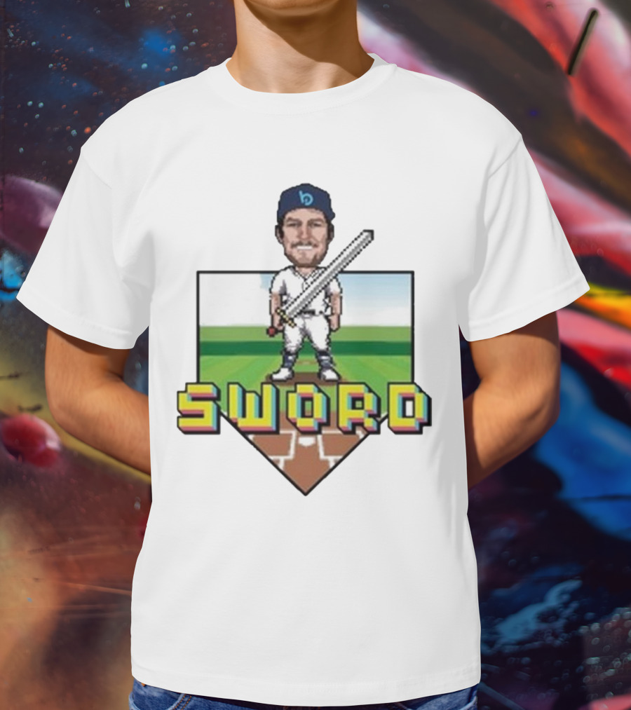 Pixelated Baseball Player Sword Bauer Outage T-Shirt