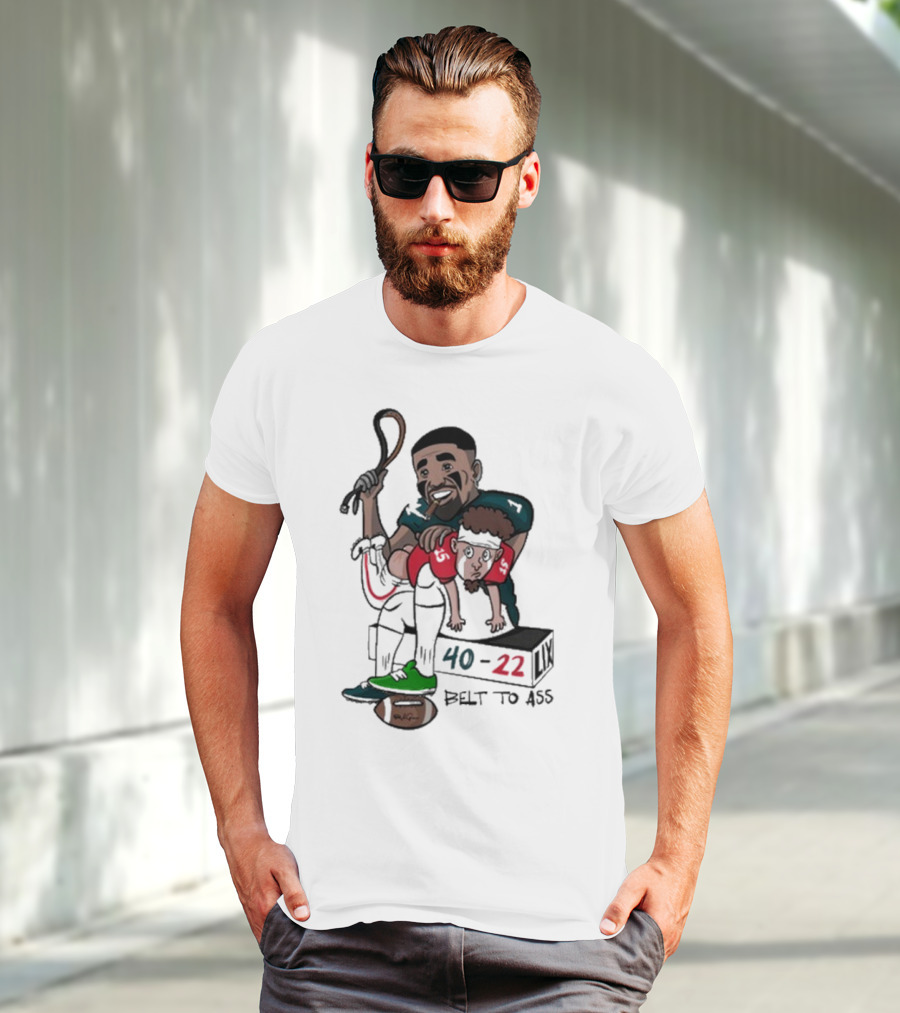 Belt To Ass 40-22 Jalen Hurts Beats Patrick Mahomes Sports Cartoon T-Shirt
