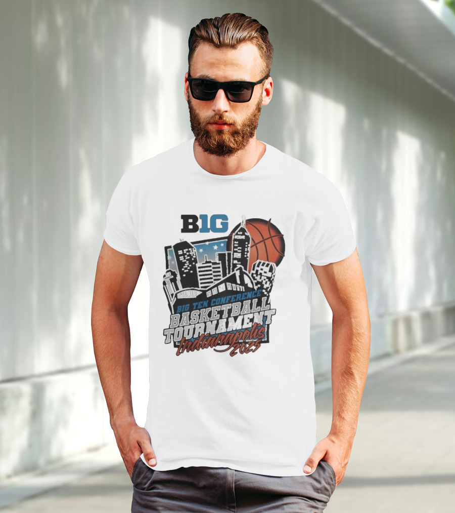 Big Ten Conference Basketball Tournament Indianapolis 2025 City Skyline Basketball Urban Scene T-Shirt