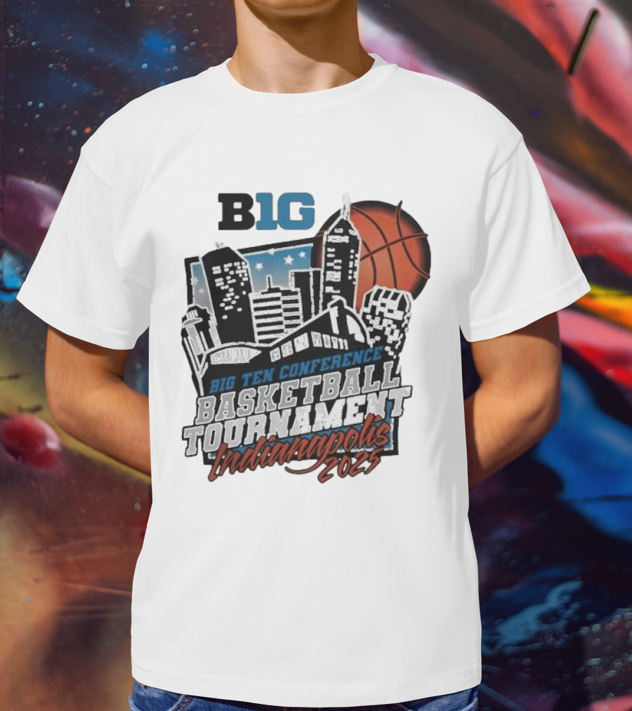 Big Ten Conference Basketball Tournament Indianapolis 2025 City Skyline Basketball Urban Scene T-Shirt