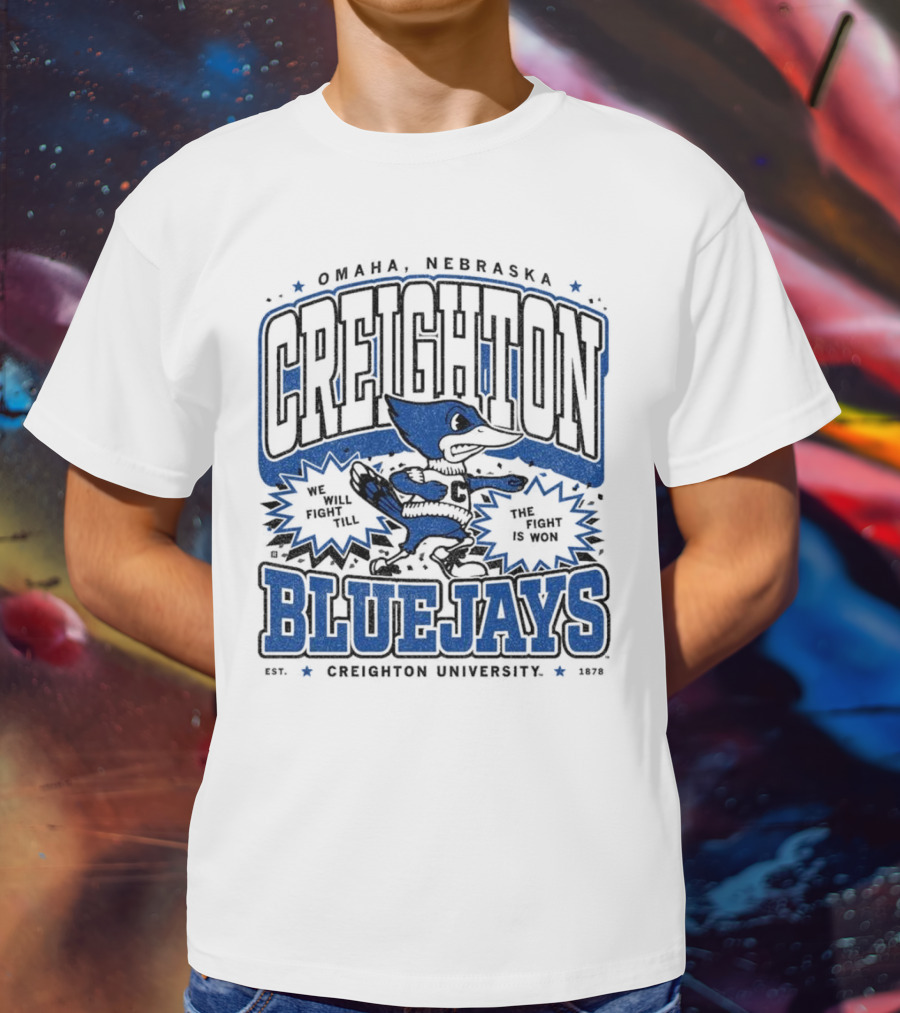 Creighton Bluejays Collegiate Mascot Running Blue Outline Retro Style T-Shirt