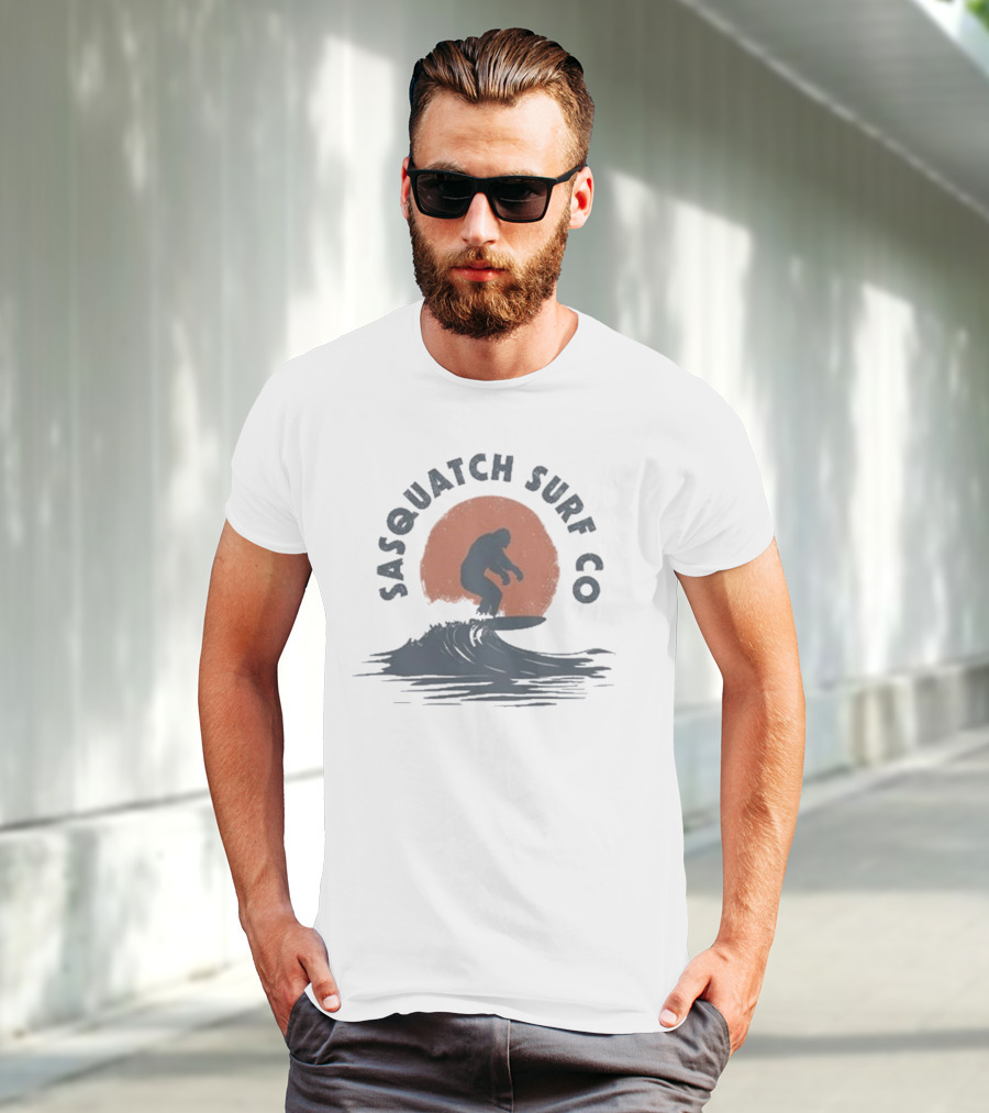Sasquatch Surf Co Blurry Creatures Surfing Bigfoot Wave Sunset T-Shirt