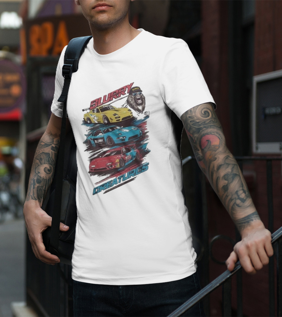 Blurry Creatures Talladega Blur Racing Cars Lion T-Shirt