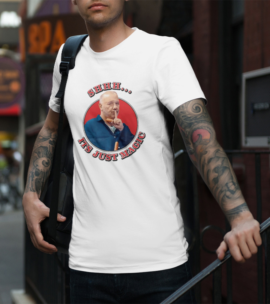 Bob Mortimer Shhh It's Just Magic Finger Gesture Silence Humor T-Shirt