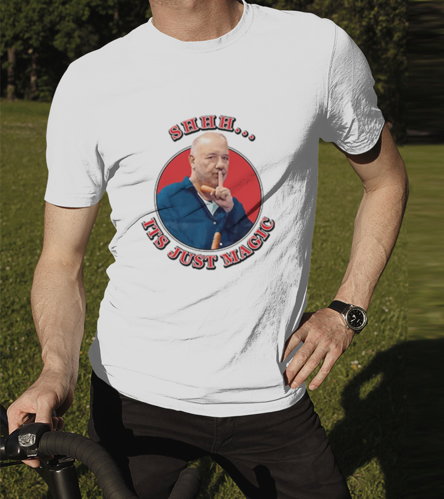 Bob Mortimer Shhh It's Just Magic Finger Gesture Silence Humor T-Shirt