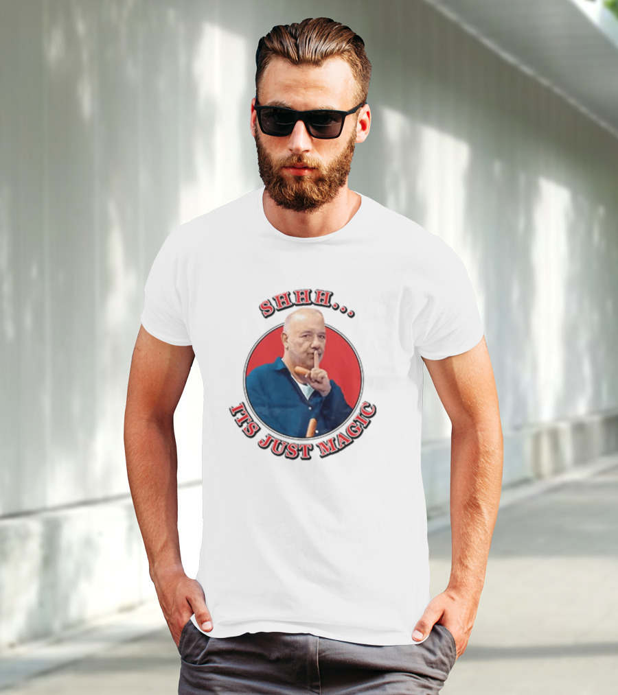 Bob Mortimer Shhh It's Just Magic Finger Gesture Silence Humor T-Shirt