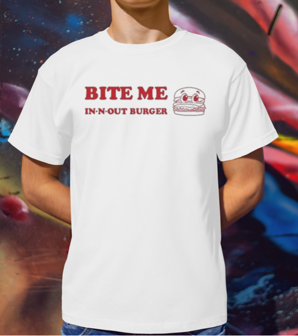 Bite Me In N Out Burger Funny Hamburger Sketch T-Shirt