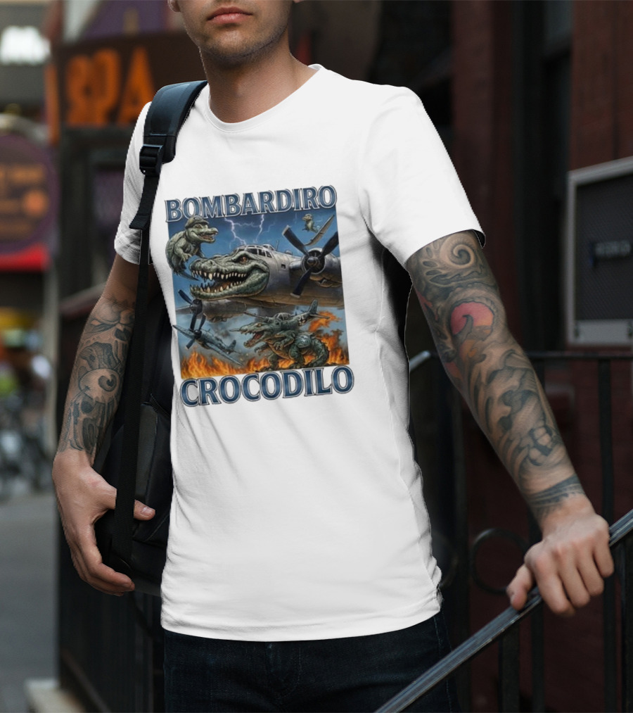 Bombardiro Crocodilo Italian Brainrot Meme Airplane Crocodile Battle T-Shirt