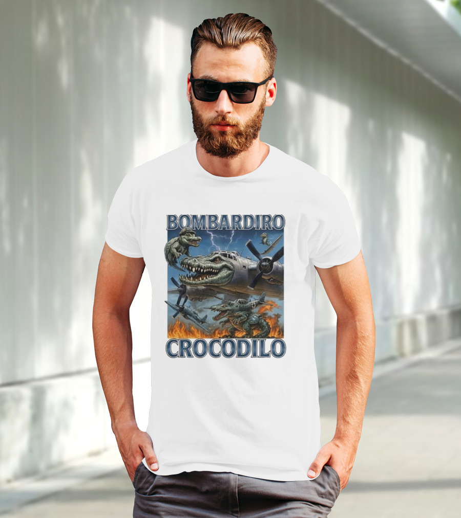 Bombardiro Crocodilo Italian Brainrot Meme Airplane Crocodile Battle T-Shirt