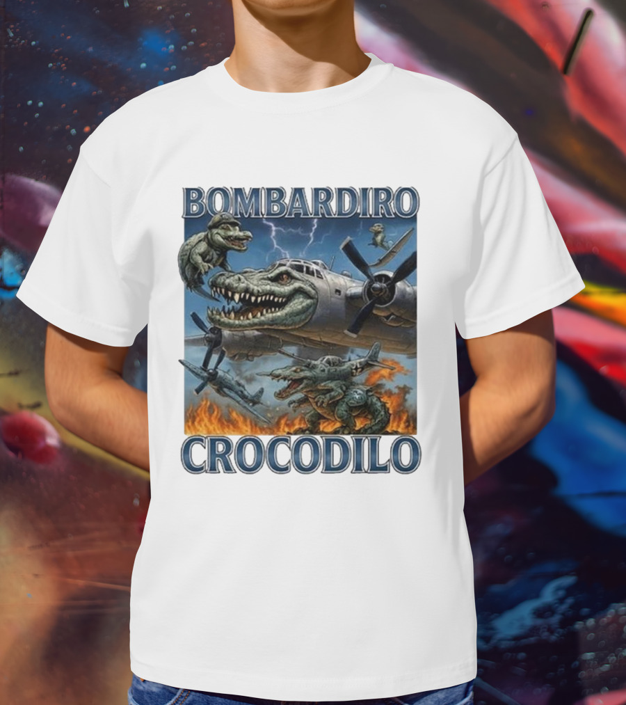 Bombardiro Crocodilo Italian Brainrot Meme Airplane Crocodile Battle T-Shirt