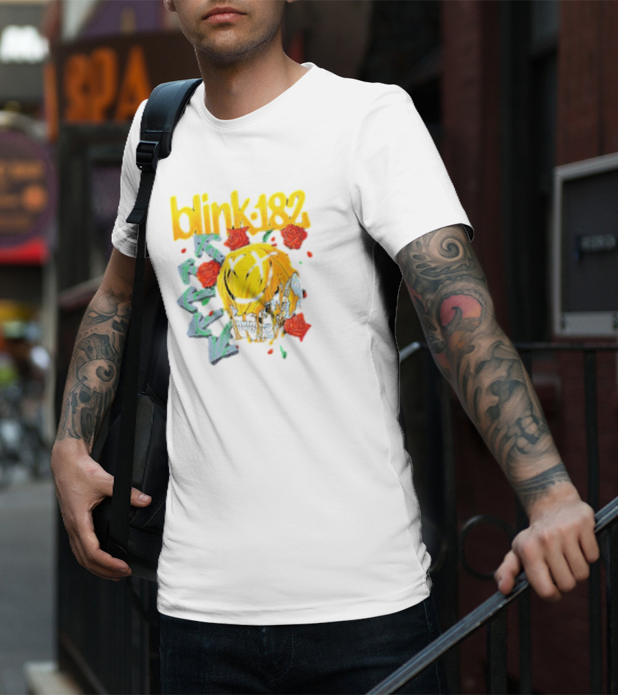 Blink 182 Skull Roses Dripping Yellow Paint T-Shirt