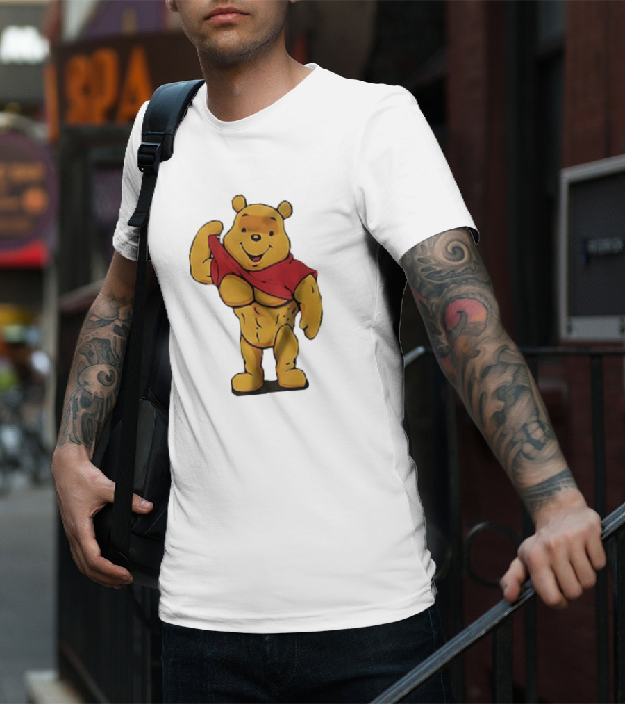 Buff Winnie The Pooh Flexing Muscles Bodybuilder Parody T-Shirt