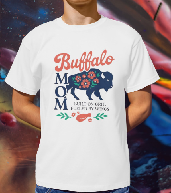 Buffalo Mom Built On Grit Fueled By Wings Floral Buffalo Art T-Shirt