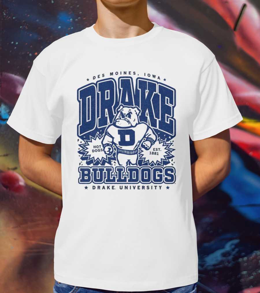 Des Moines Iowa Drake University Bulldogs Mascot Hot Dogs Est 1881 T-Shirt