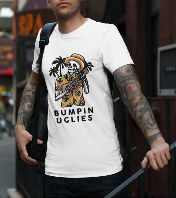 Bumpin Uglies Skeleton Playing Ukulele In Hawaiian T-Shirt