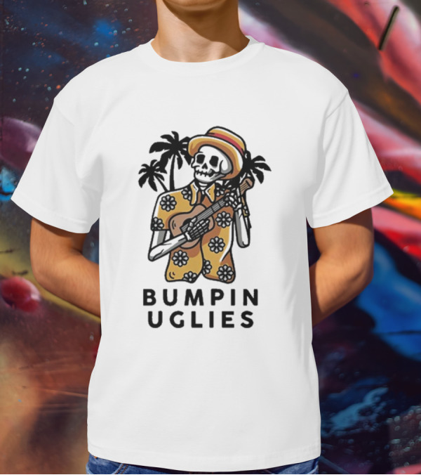 Bumpin Uglies Skeleton Playing Ukulele In Hawaiian T-Shirt