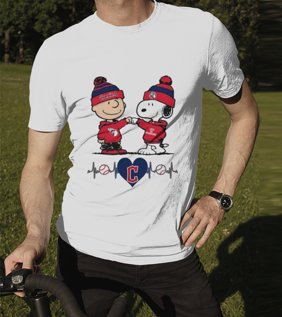 Charlie Brown Snoopy Cleveland Guardians Heartbeat Guardians Cap And T-Shirt