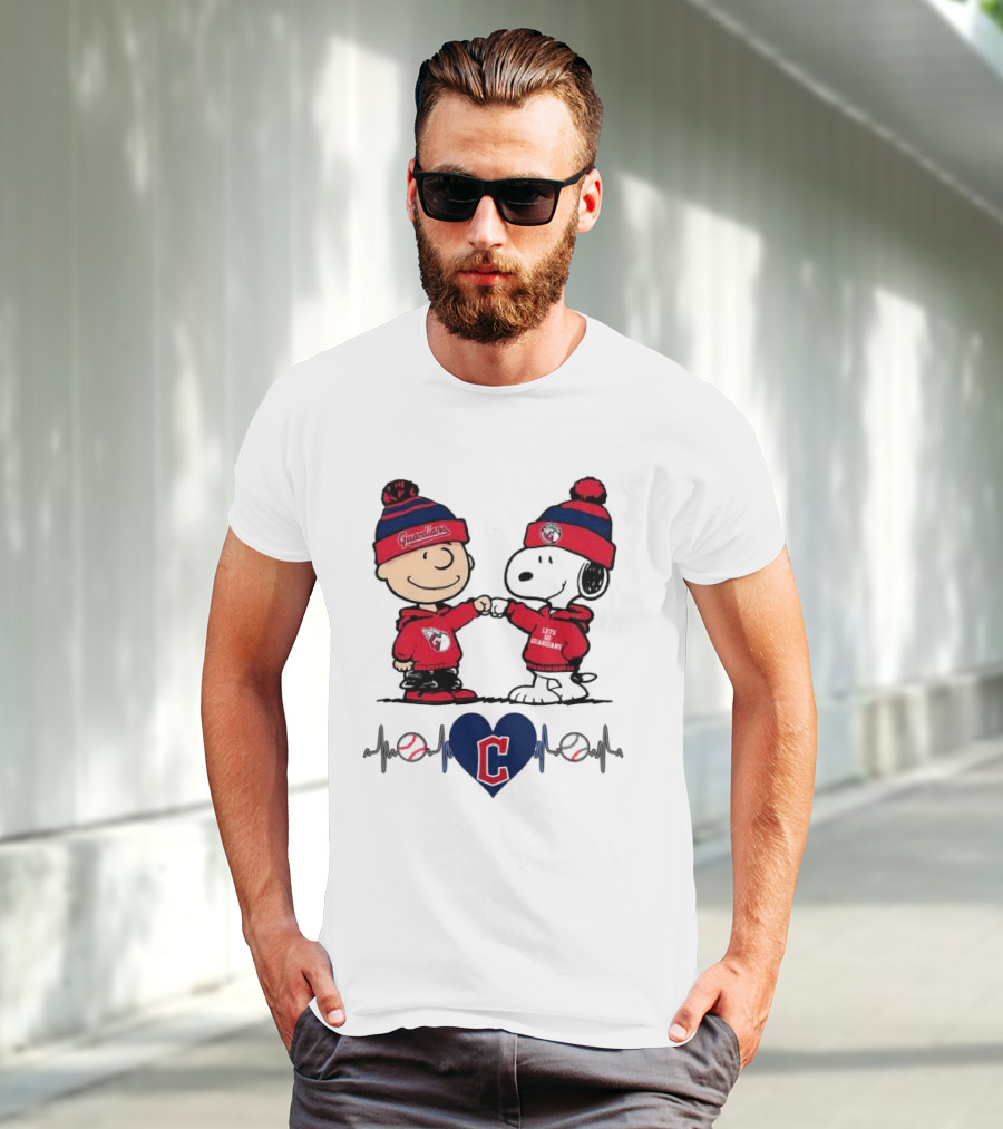 Charlie Brown Snoopy Cleveland Guardians Heartbeat Guardians Cap And T-Shirt