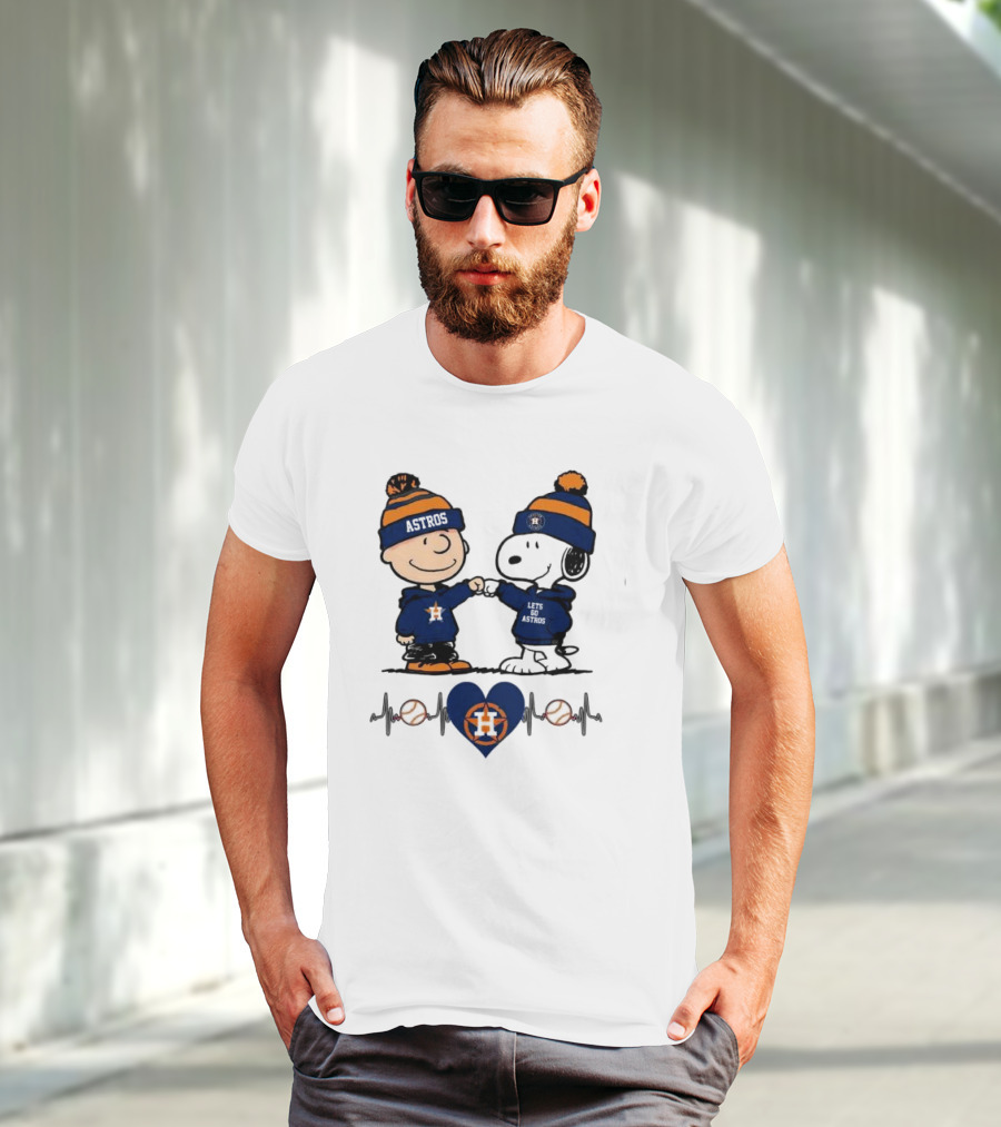 Charlie Brown Snoopy Astros Heartbeat Houston Peanuts Baseball T-Shirt