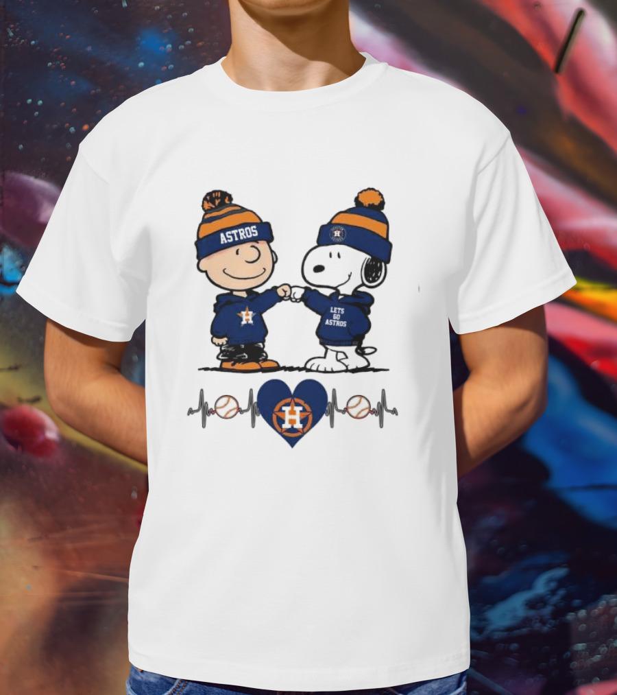 Charlie Brown Snoopy Astros Heartbeat Houston Peanuts Baseball T-Shirt