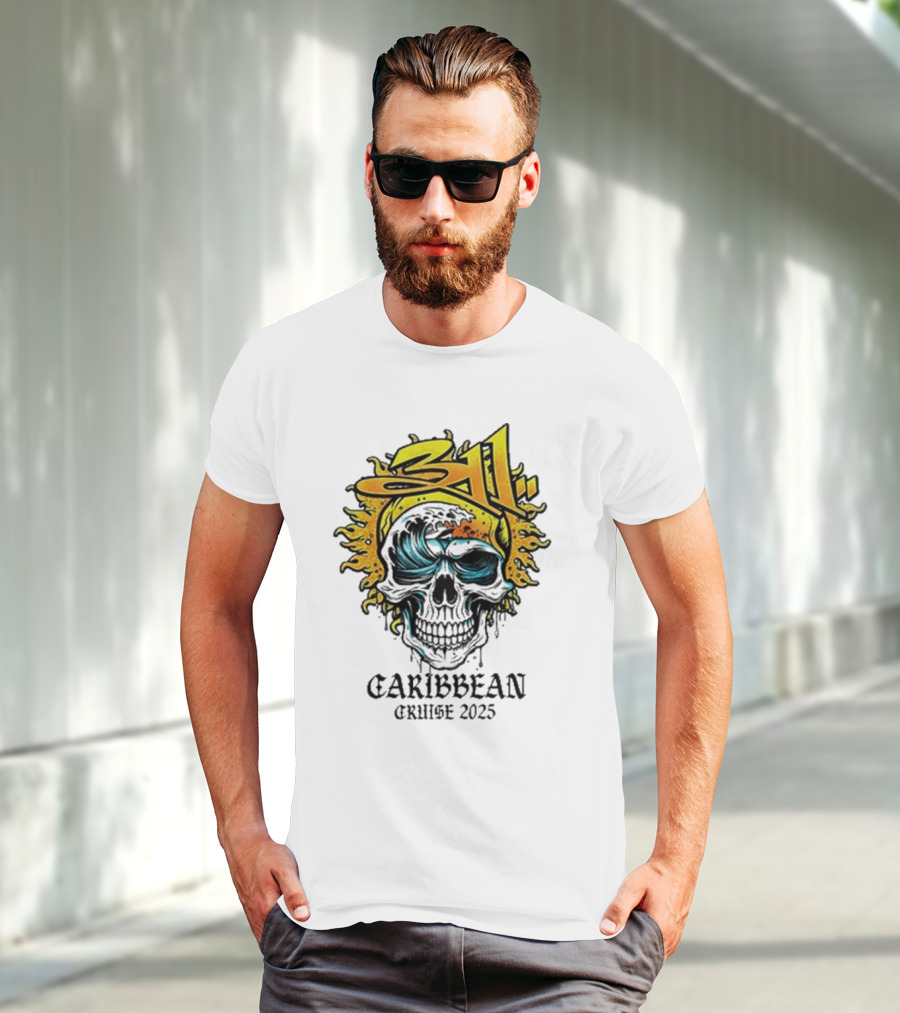 311 Caribbean Cruise 2025 Skull Wave T-Shirt