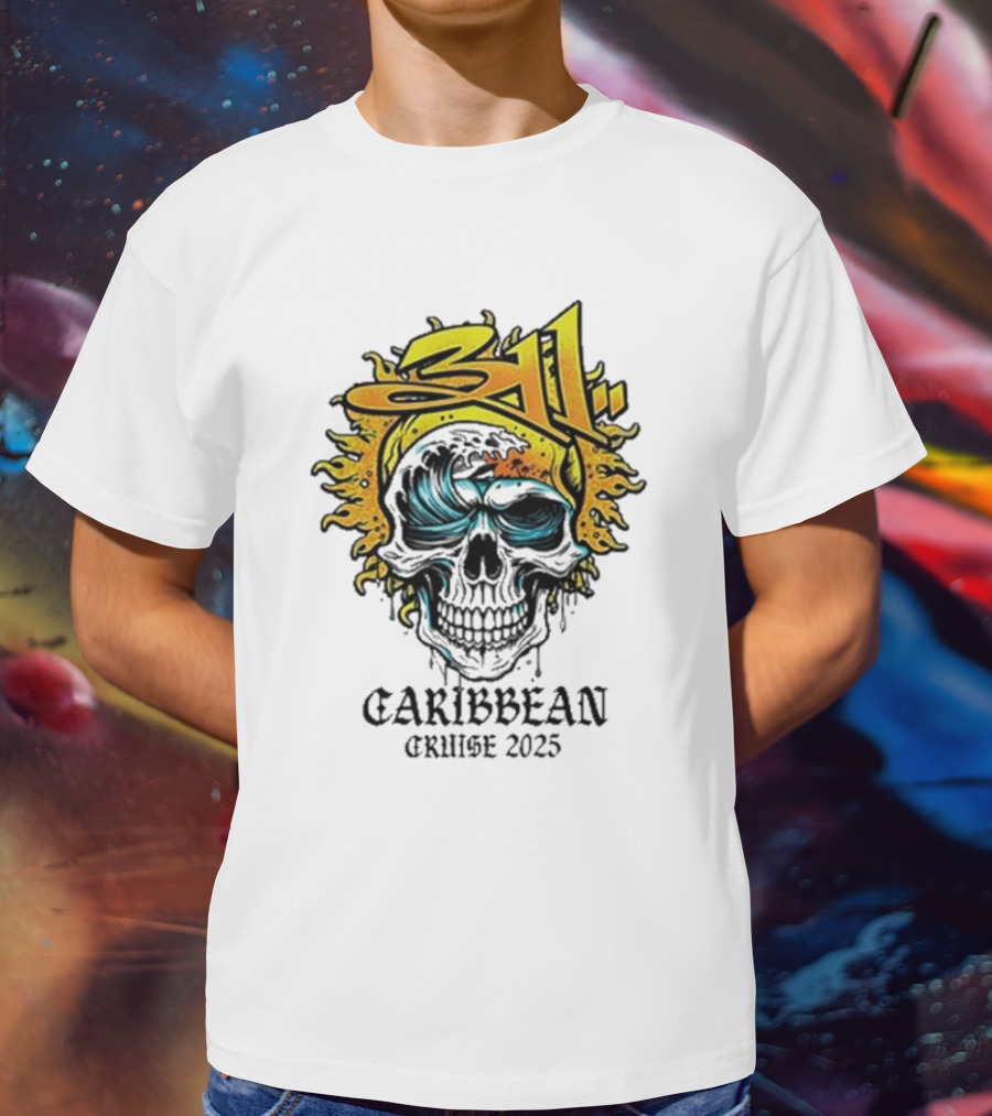 311 Caribbean Cruise 2025 Skull Wave T-Shirt