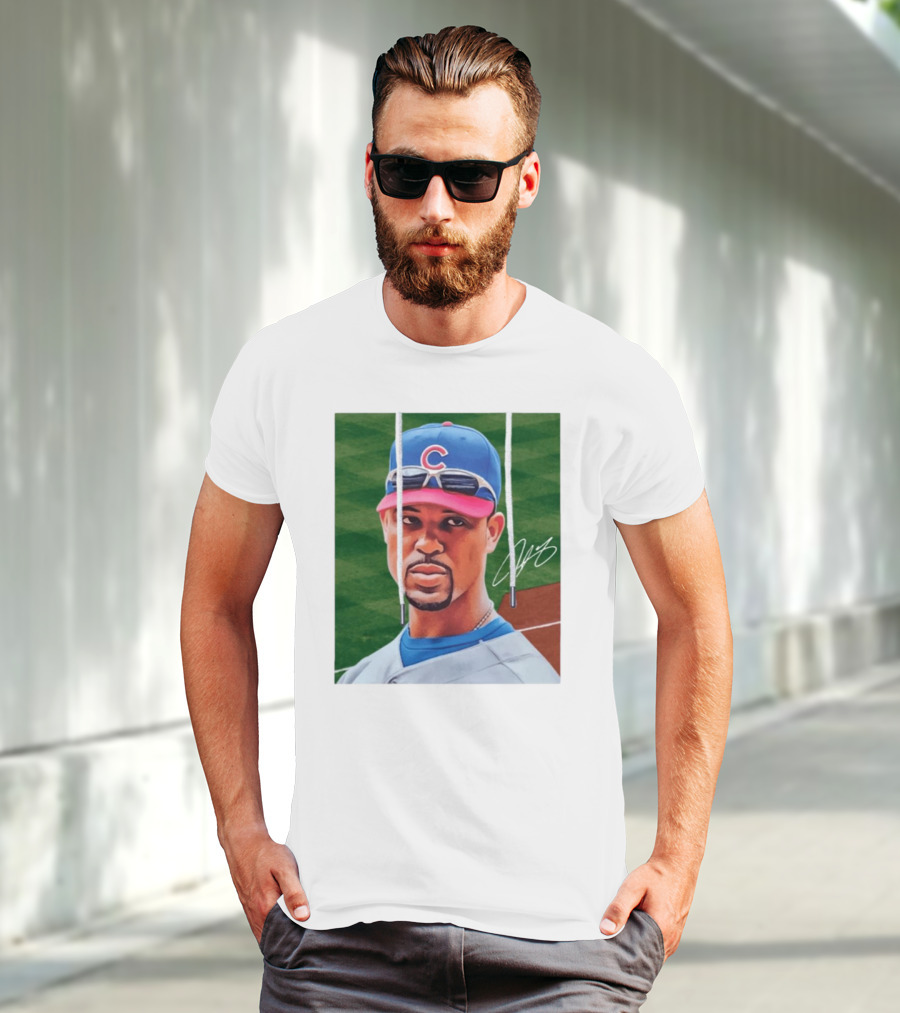 Chicago Cubs Derrek Lee Signature Portrait With Cap And Sunglasses T-Shirt