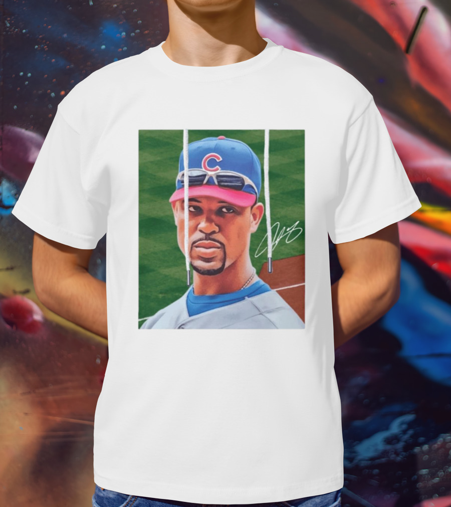 Chicago Cubs Derrek Lee Signature Portrait With Cap And Sunglasses T-Shirt