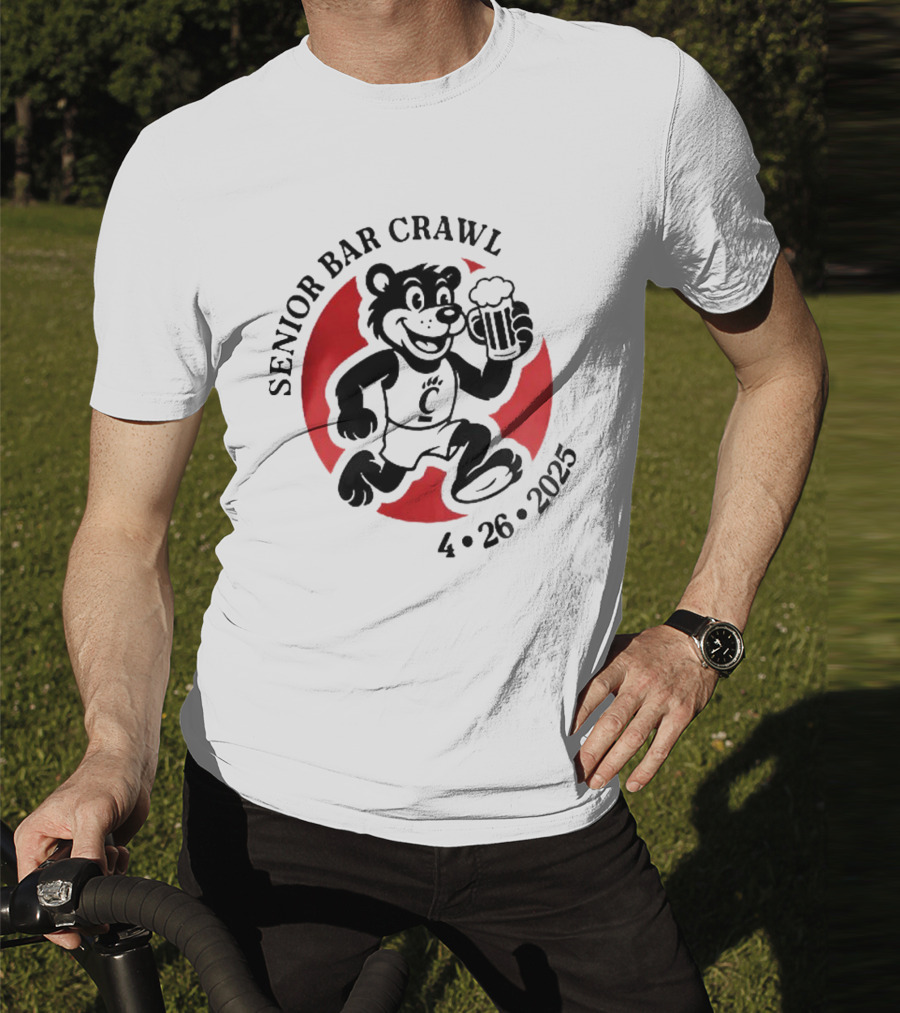 Cincinnati Senior Bar Crawl 4-26-2025 Bearcat Paw Red Circle T-Shirt