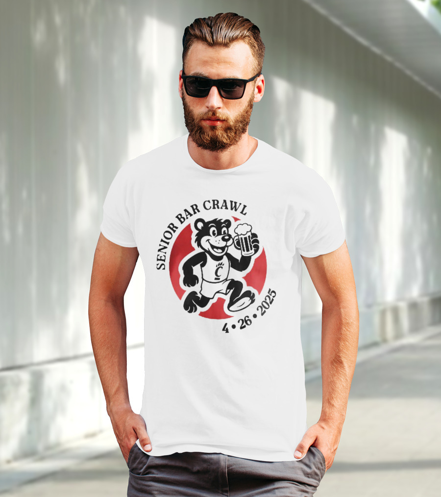 Cincinnati Senior Bar Crawl 4-26-2025 Bearcat Paw Red Circle T-Shirt