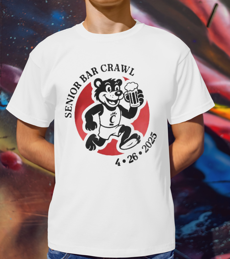 Cincinnati Senior Bar Crawl 4-26-2025 Bearcat Paw Red Circle T-Shirt