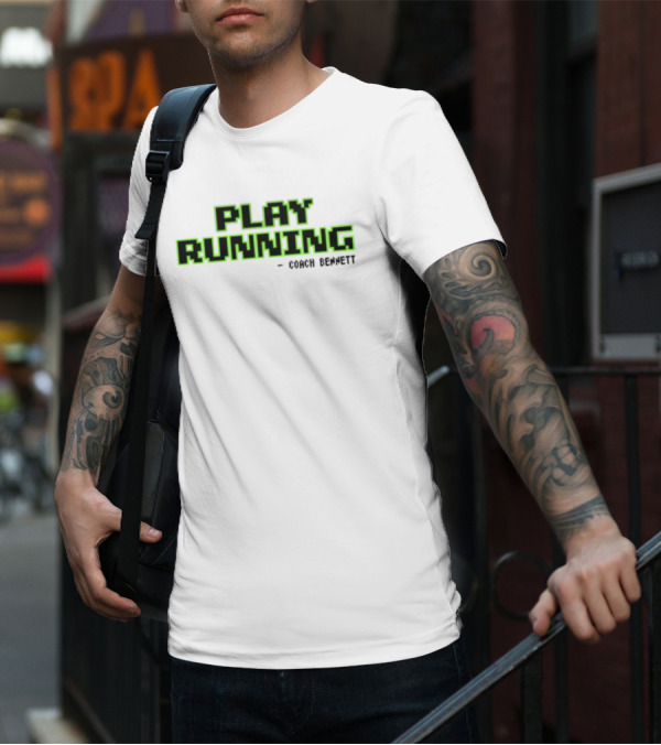 Coach Bennett Play Running Retro Pixelated Green Text T-Shirt