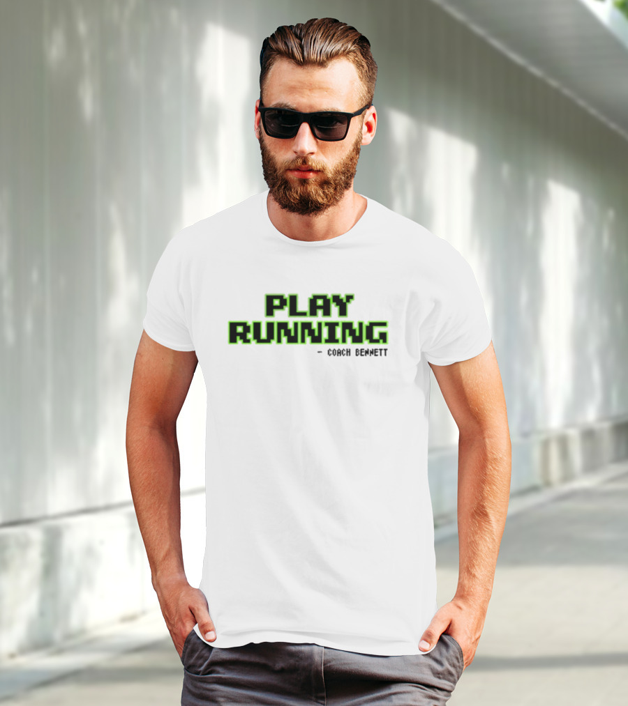 Coach Bennett Play Running Retro Pixelated Green Text T-Shirt