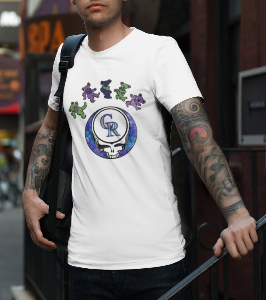 Colorado Rockies 2025 Grateful Dead Night Skull With Dancing Bears Baseball Event T-Shirt