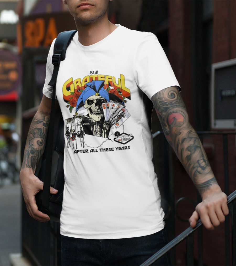 Dead And Company Grateful Skeleton With Blue Hat And Roses T-Shirt