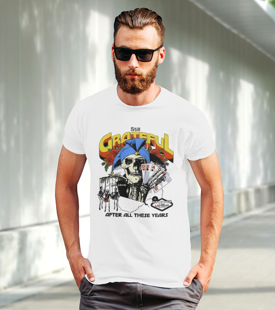 Dead And Company Grateful Skeleton With Blue Hat And Roses T-Shirt