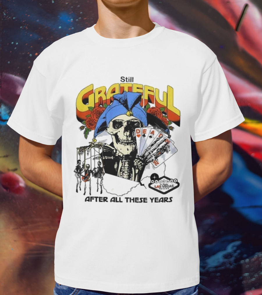 Dead And Company Grateful Skeleton With Blue Hat And Roses T-Shirt