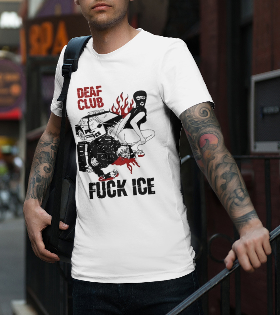 DEAF CLUB FUCK ICE Burning Antlers And Devil Imagery T-Shirt