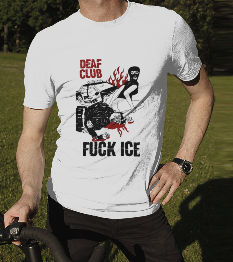 DEAF CLUB FUCK ICE Burning Antlers And Devil Imagery T-Shirt