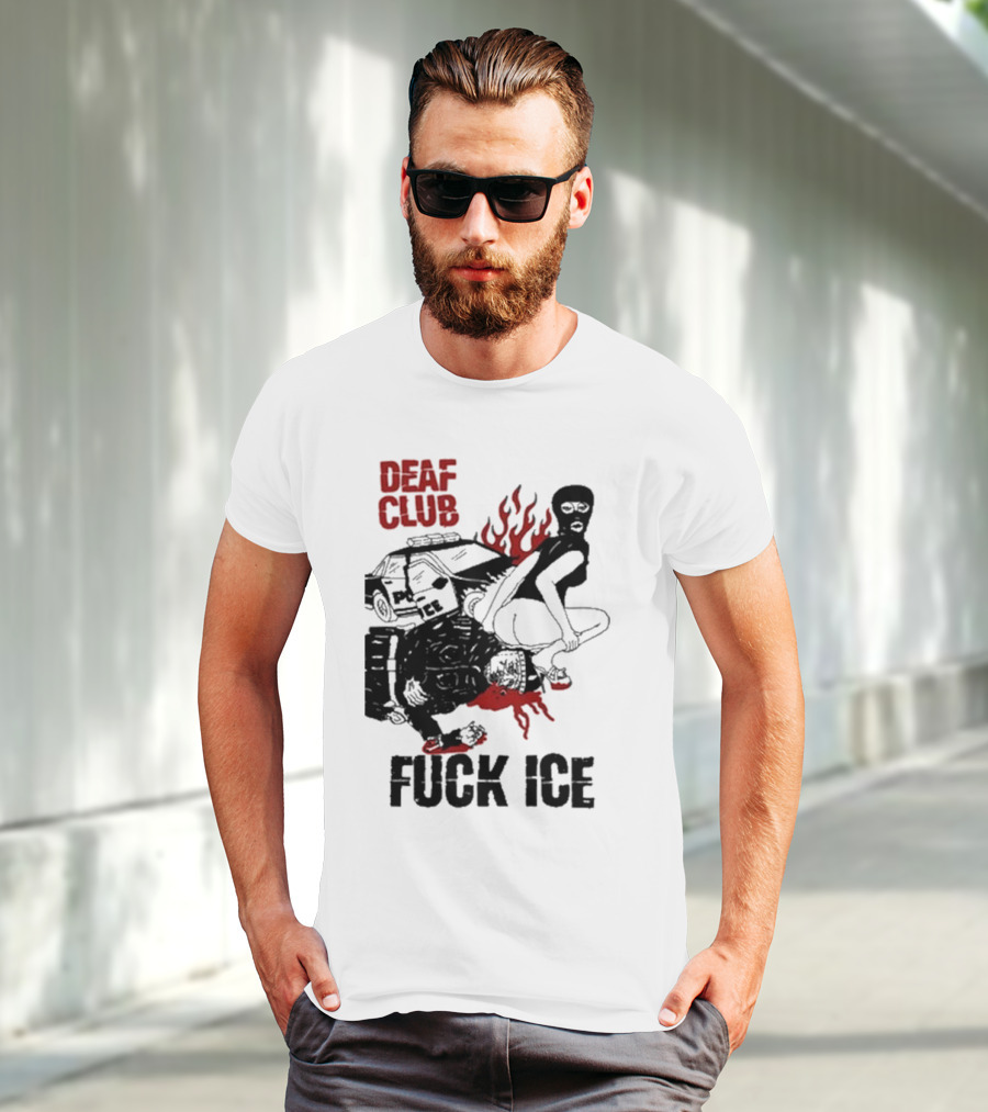 DEAF CLUB FUCK ICE Burning Antlers And Devil Imagery T-Shirt