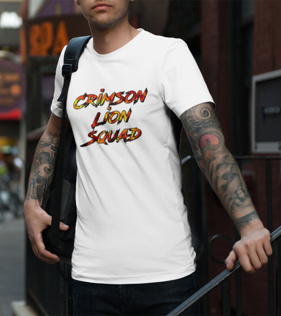 Crimson Lion Squad Fiery Bold Text Style T-Shirt