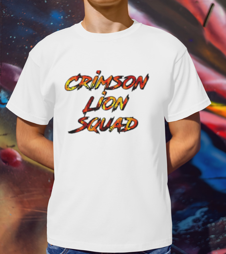 Crimson Lion Squad Fiery Bold Text Style T-Shirt