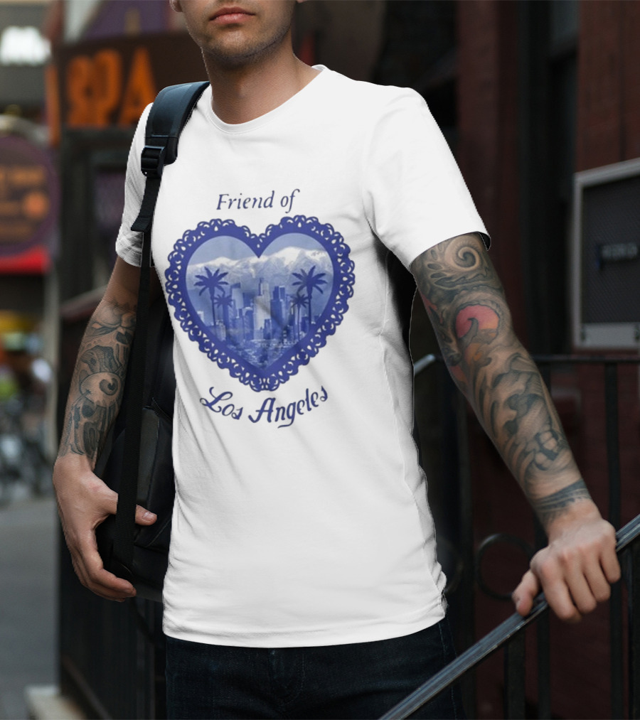 Friend Of Los Angeles Crooked Jon Lovett Heart Skyline Palms T-Shirt