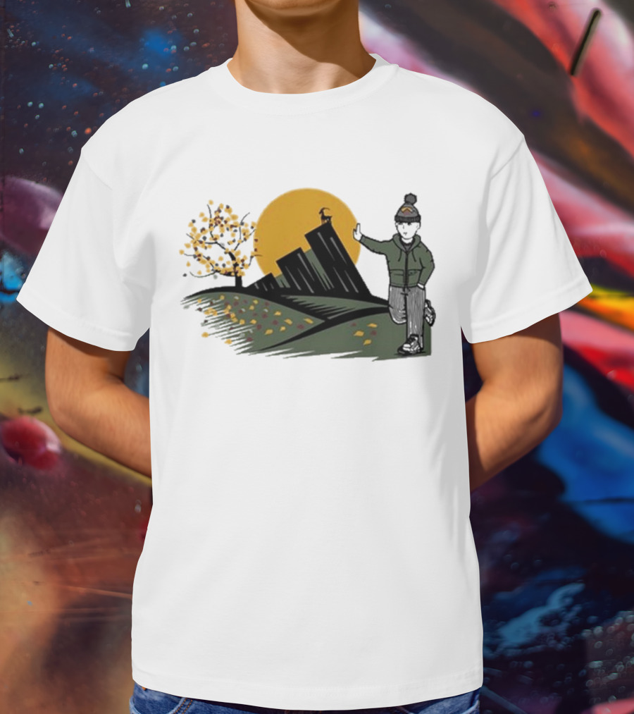 Daft Laddie Autumn Outdoors Skyline With Person Walking T-Shirt