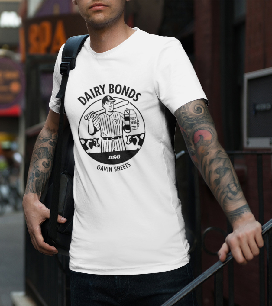 Dairy Bonds Gavin Sheets Baseball Cartoon With Bat And Milk Jug T-Shirt