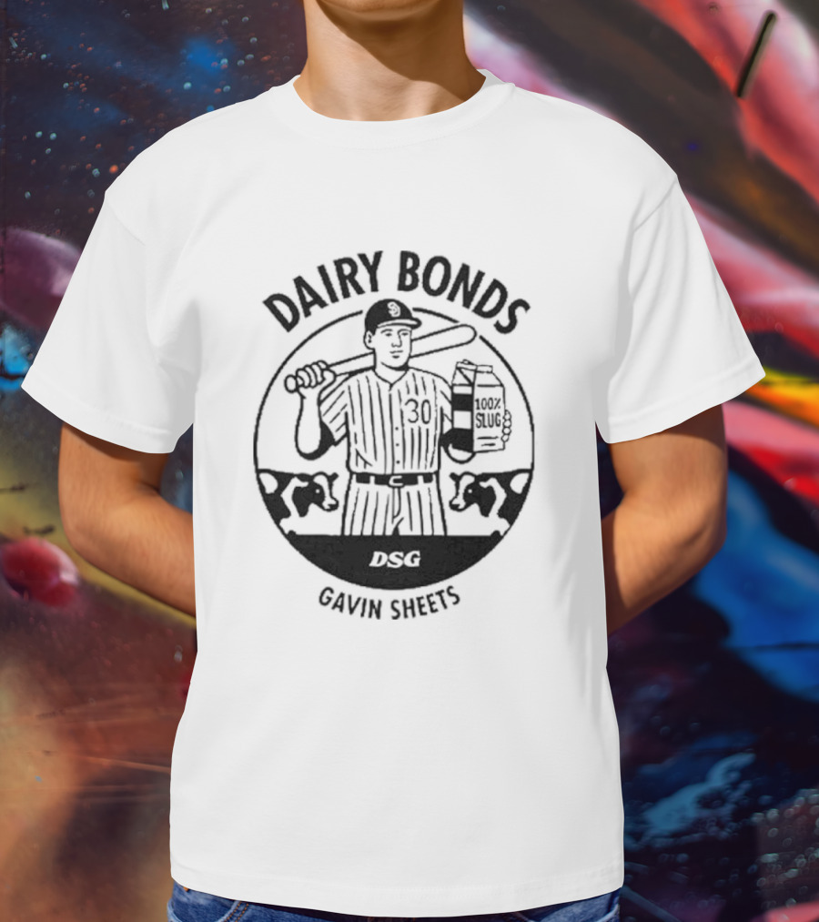 Dairy Bonds Gavin Sheets Baseball Cartoon With Bat And Milk Jug T-Shirt