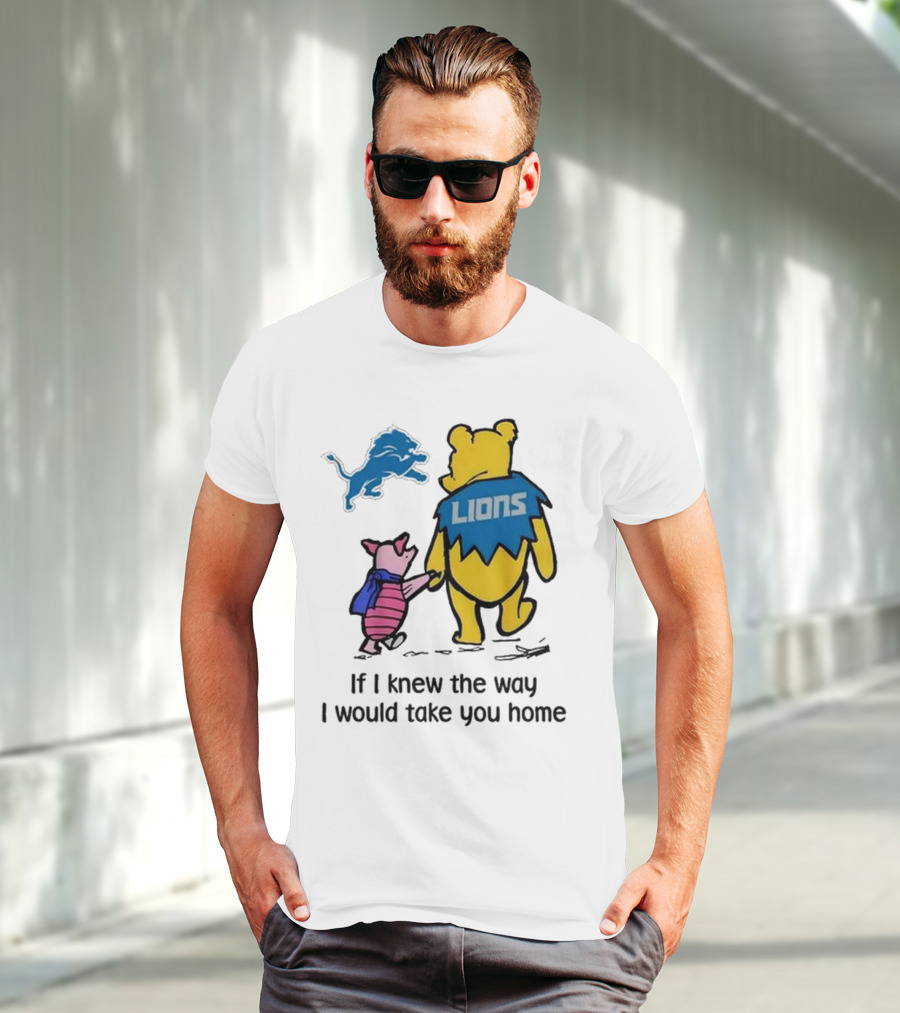 Detroit Lions Winnie The Pooh Piglet Walking Holding Hands T-Shirt
