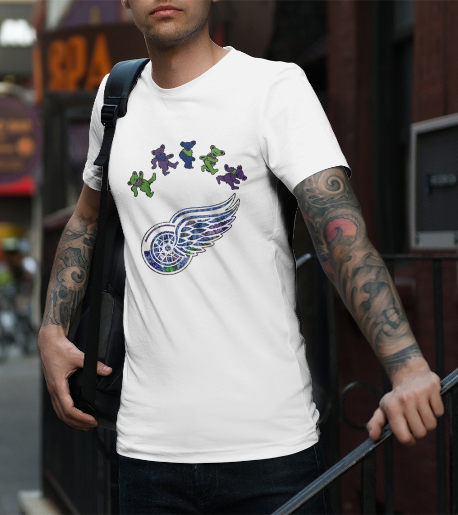 Detroit Red Wings NHL Grateful Dead Night 2025 Dancing Bears Winged Wheel T-Shirt