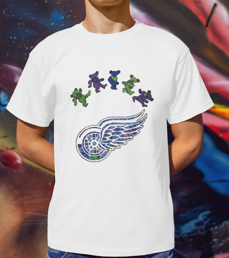 Detroit Red Wings NHL Grateful Dead Night 2025 Dancing Bears Winged Wheel T-Shirt
