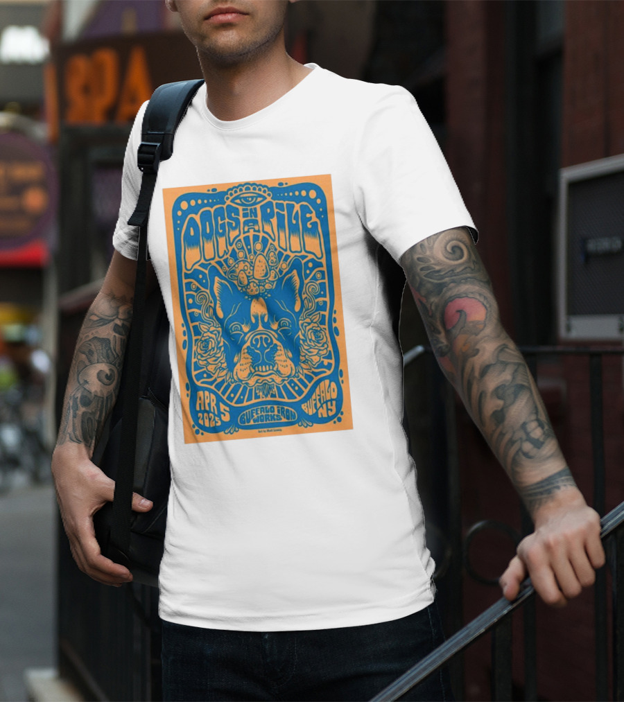 Dogs In A Pile Buffalo Iron Works NY April 5 2025 Psychedelic Bulldog Concert Art By Matt Leunig T-Shirt